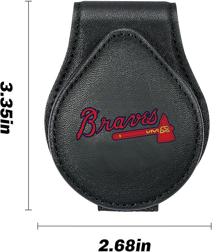 for MLB Atlanta Braves Car Visor Sunglass Holder - Black Leather Eyeglass Case with Team Logo, Clip-On Sun Visor Organizer for Auto Interior, Atlanta Braves Gifts