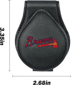 for MLB Atlanta Braves Car Visor Sunglass Holder - Black Leather Eyeglass Case with Team Logo, Clip-On Sun Visor Organizer for Auto Interior, Atlanta Braves Gifts