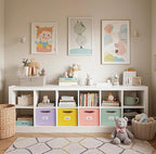 DECOMOMO Storage Baskets, 13x15x13 Storage Cube Bins with Labels for Organizing Shelves Kallax (Kallax / 4pcs, Rainbow)