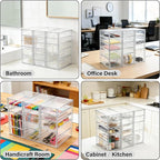 Prsildan Acrylic Drawer Organizer with 15 Drawers, Makeup Craft Office Desk Organizers Accessories, Set of 3 Clear Stackable 
