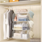 HapiRm Hanging Closet Organizer Storage - 3 Tier Metal Stackable Hanging Closet Shelves with Dividers and S Hooks, Foldable C
