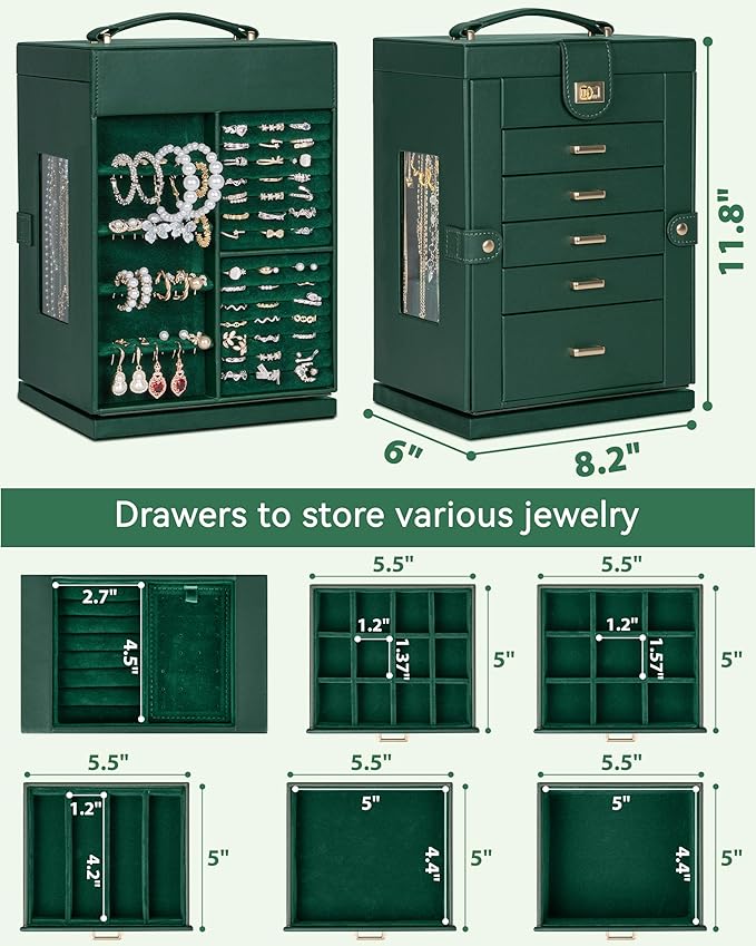 AKOZLIN 360° Rotating Jewelry Box 6-Tier Organizer Functional Jewelry Storage Case for Women Girls Ring Necklace Earring Brac