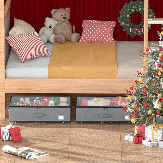 Under Bed Storage with Wheels, No Assemble Required 7.5 inches height Under Bed Storage bins,Large capacity Rolling Underbed 