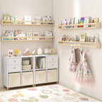 Fun Memories Nursery Book Shelves Set of 2, 48 Inch Solid Wood Wall Book Shelves, Kids Room Floating Shelves Organizer & Toy 