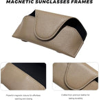 Sunglass Holder for Car Visor, Magnetic Auto Sun Visor Eyeglass Organizer with Dual Back Clips, Leather Glasses Protective Storage Case Universal for Most Vehicles Visors (Brown)