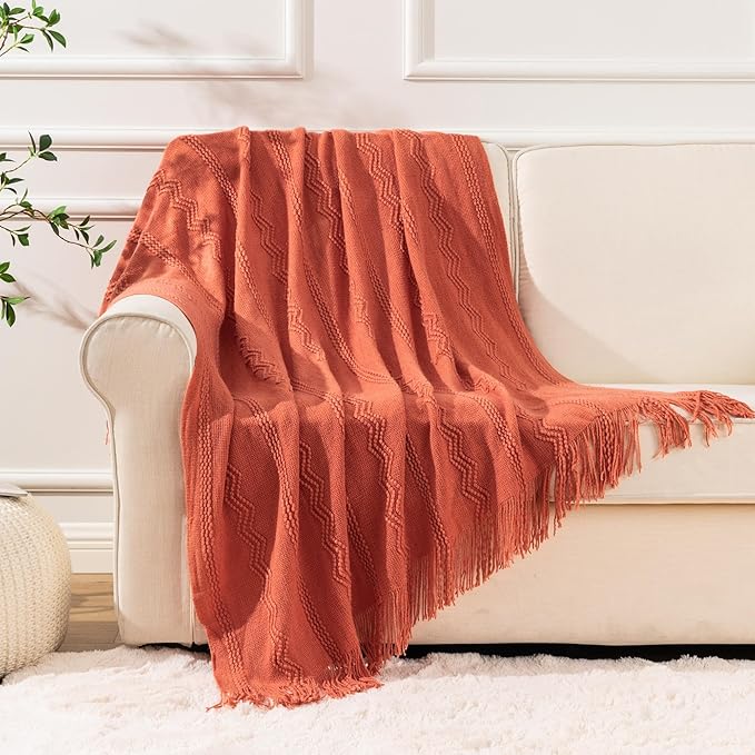 BATTILO HOME Orange Fall Throw Blanket for Couch Sofa, Knitted Decorative Blankets Throws Halloween Throw Blanket Fall Decora
