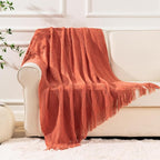 BATTILO HOME Orange Fall Throw Blanket for Couch Sofa, Knitted Decorative Blankets Throws Halloween Throw Blanket Fall Decora