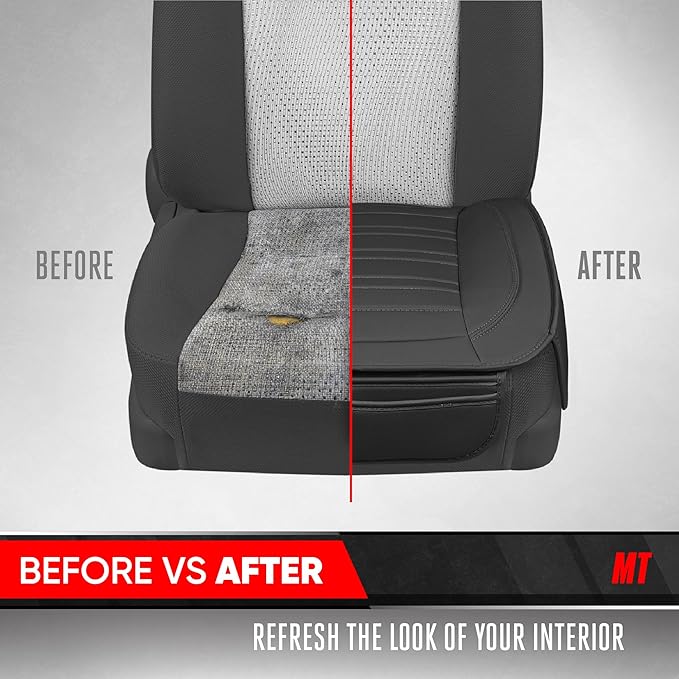 Motor Trend Seat Covers for Cars Trucks SUV, Faux Leather 2-Pack Black Padded with Storage Pockets, Premium Interior Car Seat
