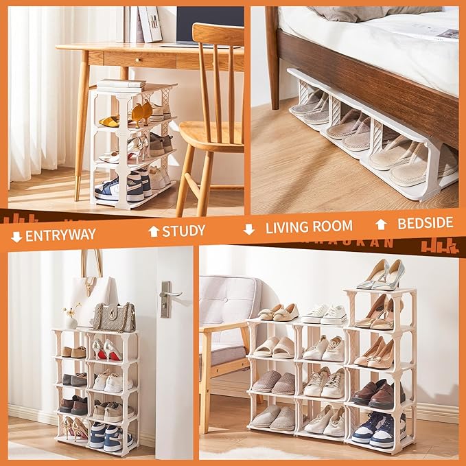 5 Tiers Shoe Rack Organizer for Closet Shoe Holder Storage Narrow Plastic Vertical, Free Standing Shoe Rack Shelf for Entrywa