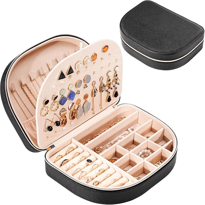 ProCase Travel Size Jewelry Box, Large Portable Seashell-Shaped Jewelry Case, 2 Layer Jewelry Organizer in PU Leather for Wom