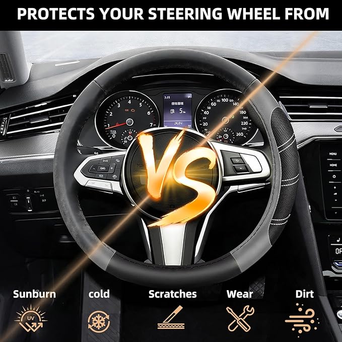 NBTEPEM Customized Auto Car Steering Wheel Cover for Honda Accord, Civic, CR-V, HR-V, Pilot, Microfiber Leather Sport Steerin