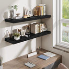 Fun Memories Floating Shelves Set of 2, 40 Inch Long Wooden Wall Shelves, 10 Inch Deep Wall Mounted Storage Shelf with Metal 