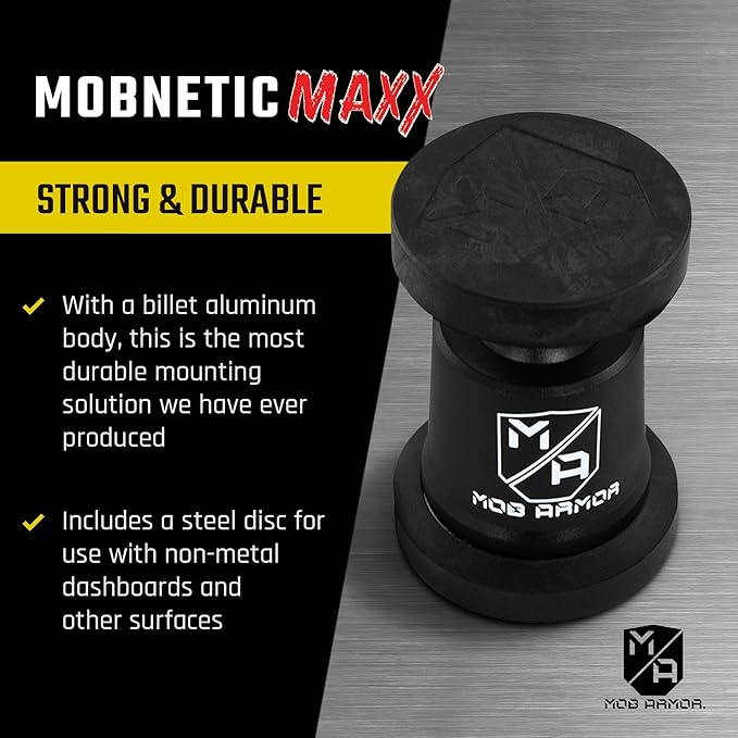 Mob Armor MobNetic Maxx - USA Assembled Magnetic Phone Holder for Car, Magnetic Car Phone Mount, 90-Degree Tilt, 360-Degree Rotation, Aluminum Metal, Compatible with iPhone & Android - Multicolor