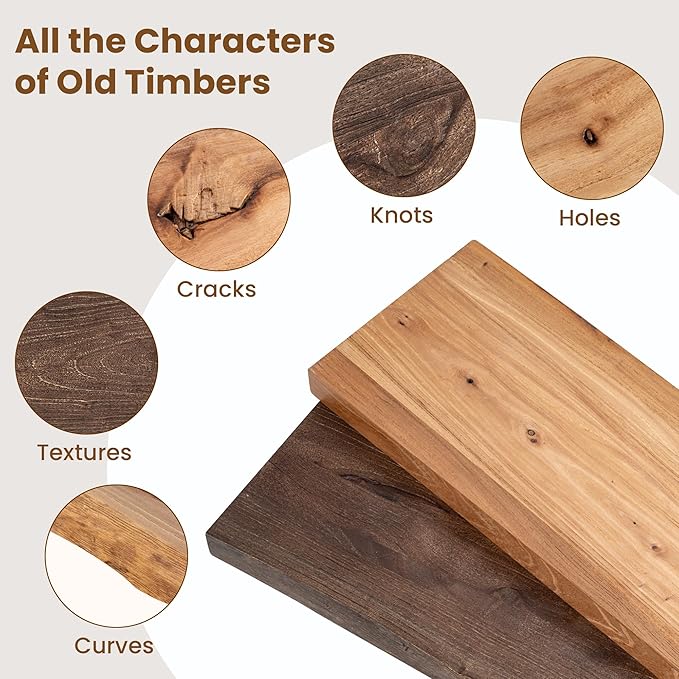 Floating Shelves for Wall Decor, Rustic Solid Elm Wood Live Edge Floating Shelves Wall Mounted, Wall Shelves with Invisible B