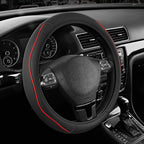 Road Comforts Leather Steering Wheel Cover with Decorative Trim and Piping, Anti-Slip Breathable Design, Fits 14.5–15 Inch Ro