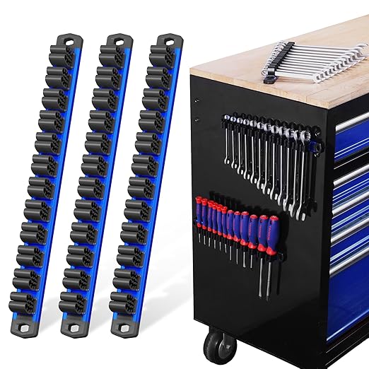 WORKPRO 3-Pack Magnetic Screwdriver Organizer and Wrench Organizer Set, Aluminum Rail Magnetic Tool Organizers, Tool Holder, 