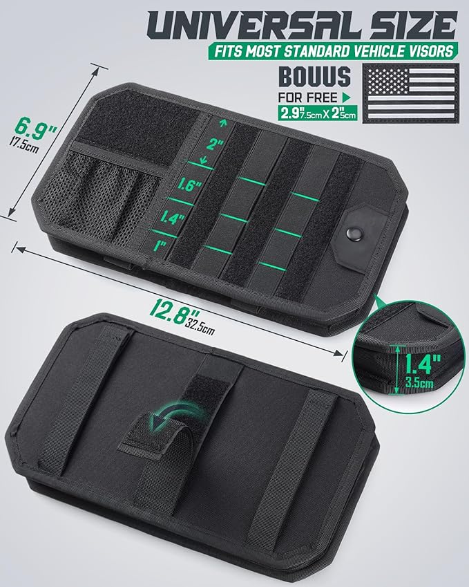 LIVANS Tactical Car Sun Visor Organizer, Automotive Semi-Rigid MOLLE Panel with Zipper Storage Pouch & Glasses Clip, Universal Fit for Trucks, SUVs, Jeeps & Patrol Vehicles (Black)