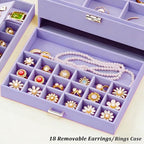 QBestry 3-Layer Jewelry Box for Girls & Teens with Lock and Key, Large Jewelry Organizer with 8 Necklace Hooks & 56 Earring H