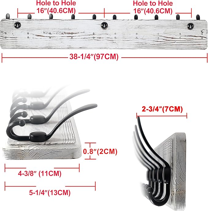 Dseap Coat Rack Wall - Heavy-Duty 38-1/4" Long, with Reinforced 10 Custom Tri-Hooks, Solid Wood Wall Hanger for Coats Hat Jac