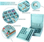 Two-Layer lint Jewelry Box Organizer Display Storage case with Lock (Blue)