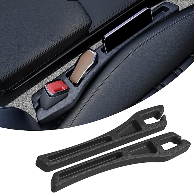 2PCS Car Seat Gap Filler Organizer, Multifunctional Car Gap Filler with Fill and Storage Function for Storing Phones Keys Cards, Universal No Drop Seat Guard for Cars (Black)