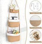 Hanging Storage Baskets, Over the Door Basket, Cotton Wall Baskets Storage, Hanging Door Basket with 4 Hooks