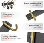 Coat Rack Wall Mount – Black and Gold Hook Rail with 4 Double Coat Hooks, 12 Inch Stainless Steel Wall Hooks for Entryway, Ba