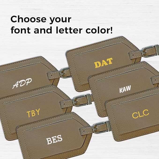 Personalized Monogrammed Leather Luggage Tags - 2 Pack