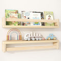 Fun Memories Nursery Book Shelves Set of 2, 24 Inch Solid Wood Wall Book Shelves, Kids Room Floating Shelves Organizer & Toy 