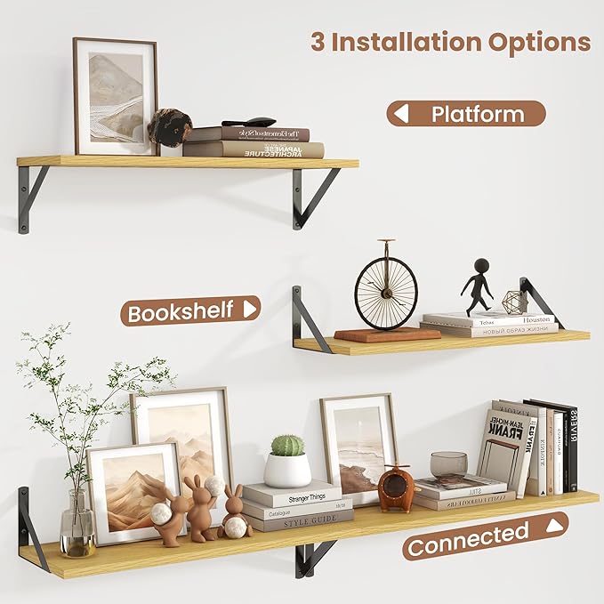 Axeman 24 Inch Floating Shelves | 8 Inch Deep Oak Wall Shelves Set of 2 | 24W x 8D Rustic Wood Shelves for Bookshelf Living R