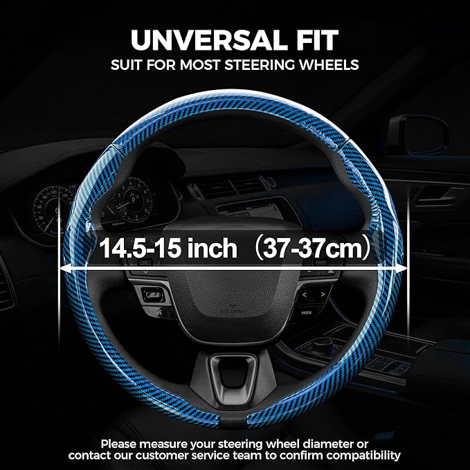 West Llama Carbon Fiber Steering Wheel Covers,3 Piece Car Wheel Cover Universal Fit 99% Cars(Glossy Blue)