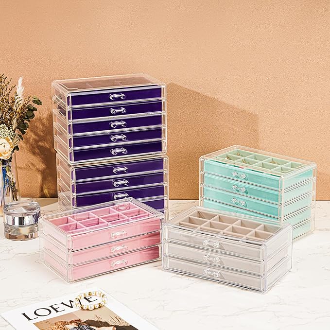 ProCase Earring Holder Organizer Jewelry Box with 5 Drawers, Acrylic Clear Earring Case with Adjustable Velvet Trays for Wome