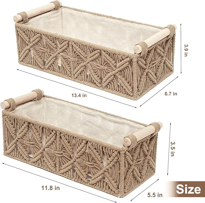 Macrame Storage Basket Boho Decor Baskets for Organizing Woven Decorative Basket for Countertop Toilet Paper Basket for Toile