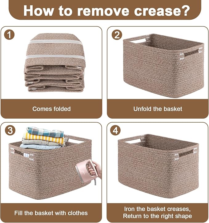 OIASKET Storage Baskets for Organizing, Woven Decorative Baskets for Shelves - Books, Towels, and Clothes, Cotton Rope Toy St
