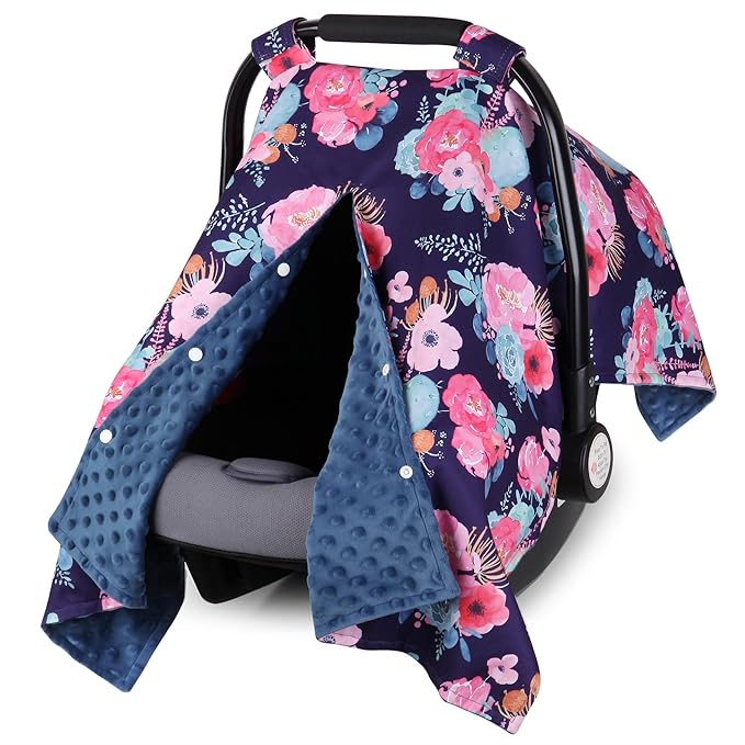 Rquite Car Seat Cover Baby, Carseat Covers Baby for Girl Boy, Warm Minky Infant Car Seat Cover Winter, Peekaboo Opening Car S