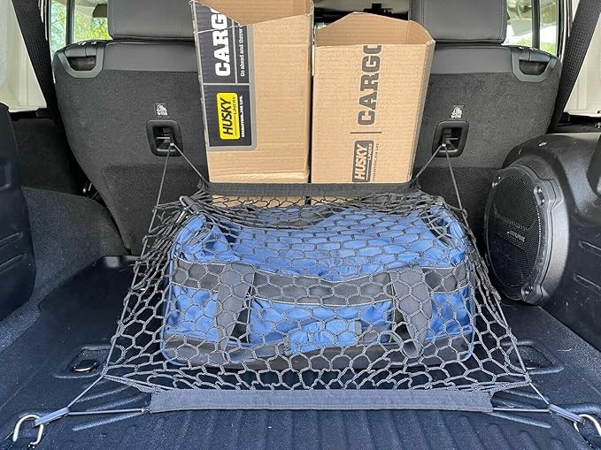 Rear Trunk Organizer Cargo Net for Jeep Wrangler 2018-2025 - ONLY for 4 Door Trims - Floor Style Web Mesh Cargo Net for SUV -