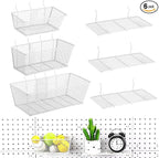 Sieral 6 Pieces Pegboard Baskets Wall Mount Wire Peg Board Baskets 3 Sizes Pegboard Accessories Slatwall Bins Basket Home Gar
