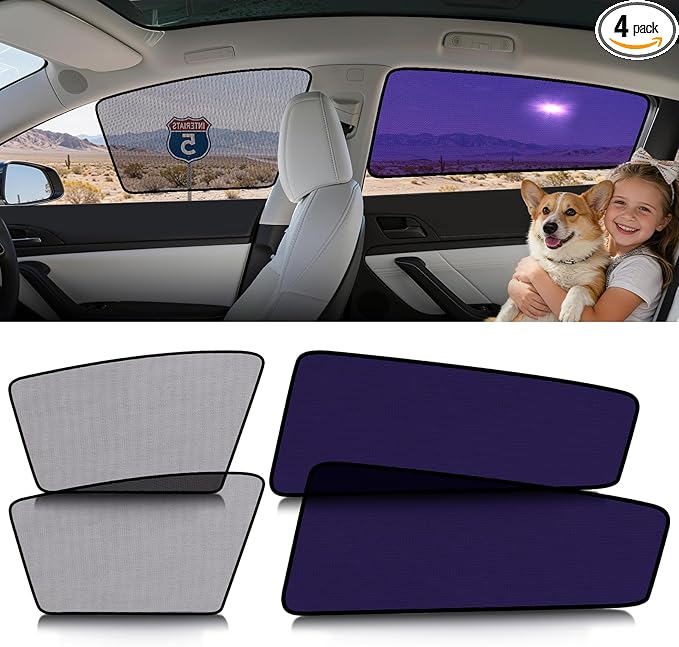 ZATOOTO Tesla Model 3 Car Window Shades 4Pack | Clear for Safe Driving | Bluish-Purple for Passenger Comfort | UV Protection | Static Cling Side Window Sun Shade Blocker with Storage Bag | 2018-2025 |