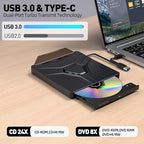 External CD/DVD Drive for Laptop Mac, USB 3.0 & Type-C 8-in-1 Portable DVD Player/Burner, Plug & Play Optical Drive, Compatible with Desktop PC, Windows 11/10/8, Linux, Mac OS, MacBook Pro/Air