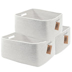 COMFY-HOMI 3 pcs Large Storage Baskets for Shelves, Laundry Basket, Woven Rope Basket, Closet Organizer Bins for Clothes Blan