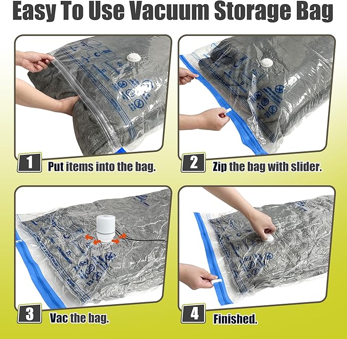 HIBAG Vacuum Storage Bags with Electric Pump, Vacuum Seal Bags for Clothing, Pillows, Blanket Bedding Comforters, 10 pack Lar