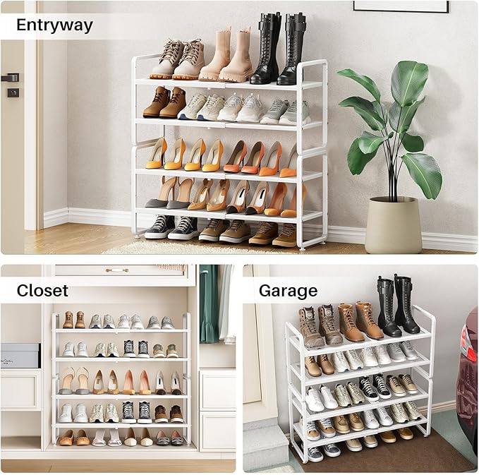 SNTD Shoe Rack - Expandable Shoe Organizer for Closet, Adjustable Metal Shoe Shelf Storage, Stackable Long Shoe Stand Holder 