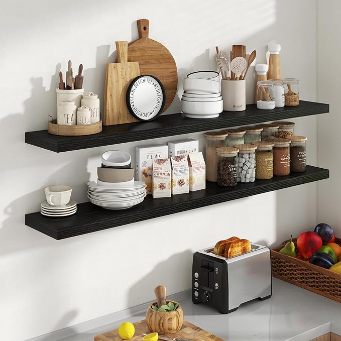 55 Inch Floating Shelves, 8 Inch Deep Floating Shelves for Wall, Hanging Shelf with Invisible Brackets, Deep Shelves for Bath