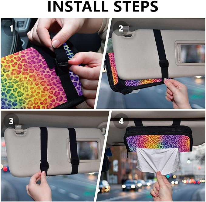 Car Tissue Holder Car Visor Organizer Tissue Box Holder for Car Sun Visor Organizer with Car Vehicle Accessories Essentials Interior for Women Men Purple Leopard Print