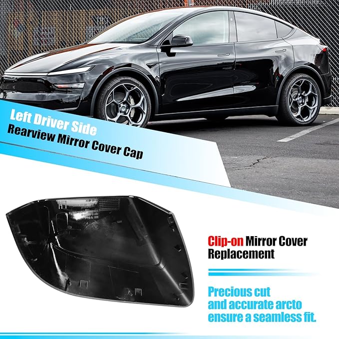 Jaronx Compatible with Tesla Model Y Juniper Mirror Cover Replacement 2025 2026, Left Driver Side Clip-on Rear View Mirror Cover Cap for Tesla Model Y Juniper Accessories 1963538-D4-B (Solid Black)