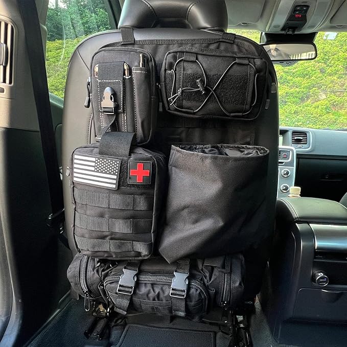 8 Pack Tactical Molle Car Seat Back Organizer Vehicle Panel with 7 Detachable Molle Pouch for Car Truck Ford Jeep Vehicle Automotive Organizer For Man Combined On Demand (7 Pouches)