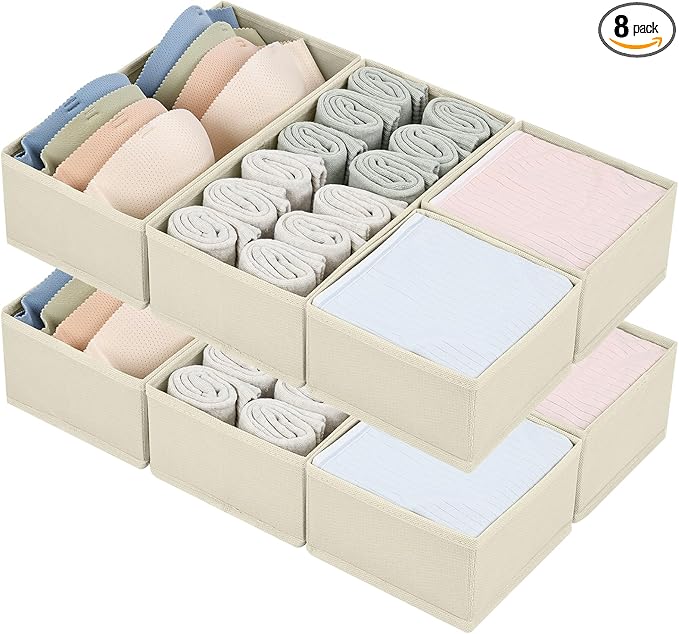 DIMJ Drawer Organizers for Clothing, Set of 8 Fabric Closet Organizers and Storage, Dresser Organizers, Drawer Dividers for B