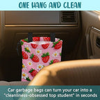 Car Garbage Bag Abstract Strawberry and Floral Hanging Canvas Car Trash Bag Drawstring Car Back Seat Organizer for Car Back Front Seat Console with Adjustable Buckle