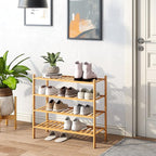 BMOSU 4-Tier Bamboo Shoe Rack Premium Stackable Shoe Shelf Storage Organizer for Hallway Closet Living Room Entryway Organize
