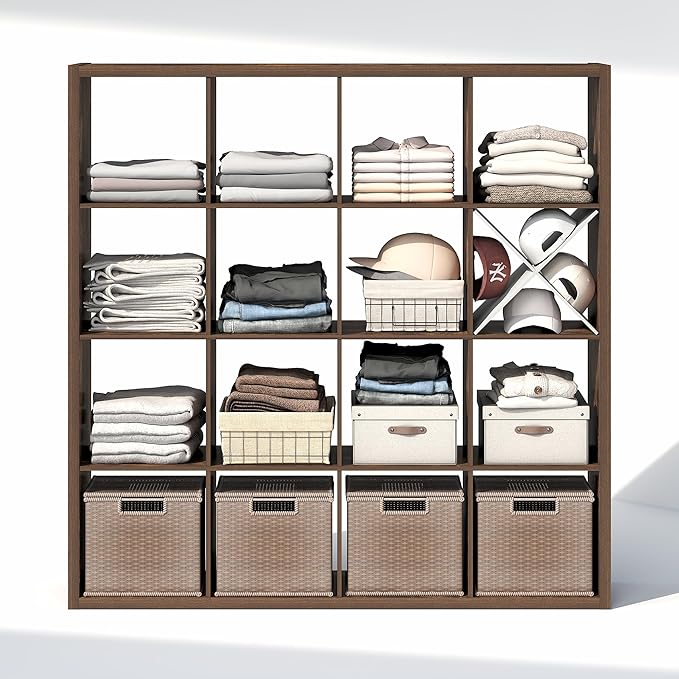 Furinno Cubic Closet Organizers and Storage, 16-Cube Closet Organizer, Open Shelf Closet Storage, Extra Thick Frame for Wardr